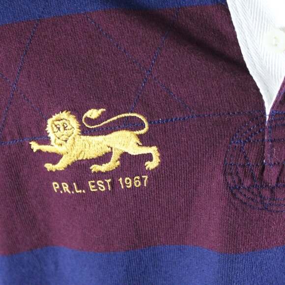 Vintage Polo Rugby Jersey - Blue and Maroon Striped - Men's Medium - Picture 4 of 11